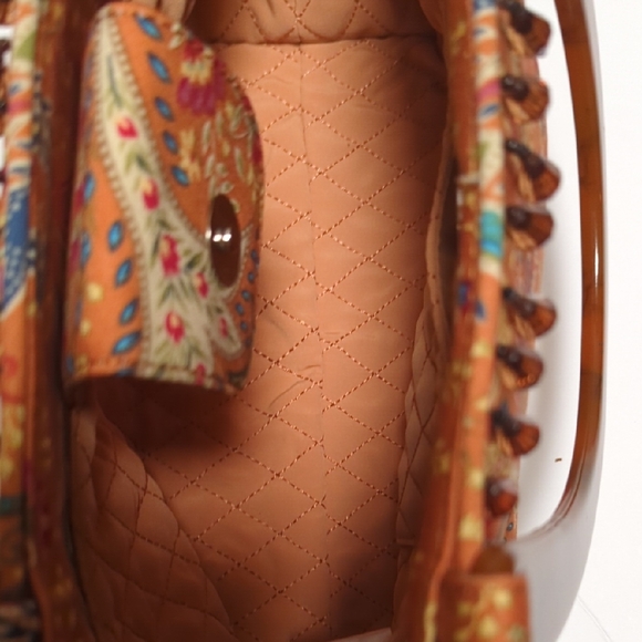 Talbots Purse Paisley faux Tortoise Shell handles & Beads - Picture 13 of 13